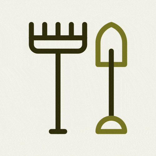 Le logo animé d'outils de jardin.